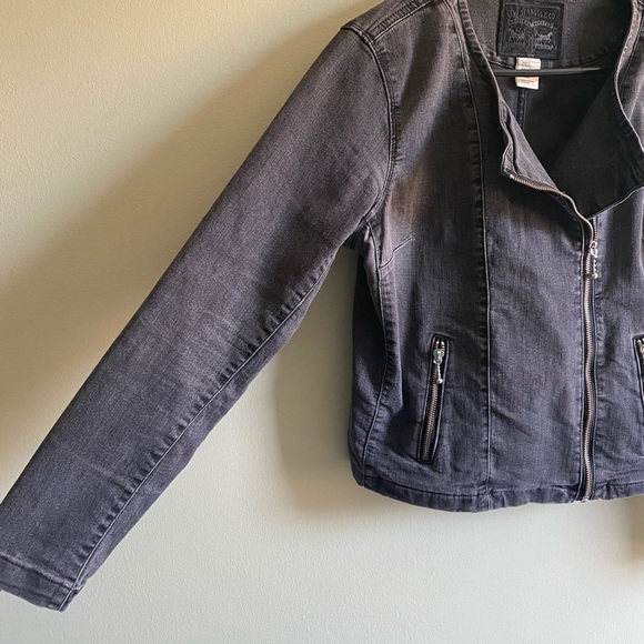 Levi’s Black Denim Moto Jacket with Zipper Sz L - Picture 5 of 7